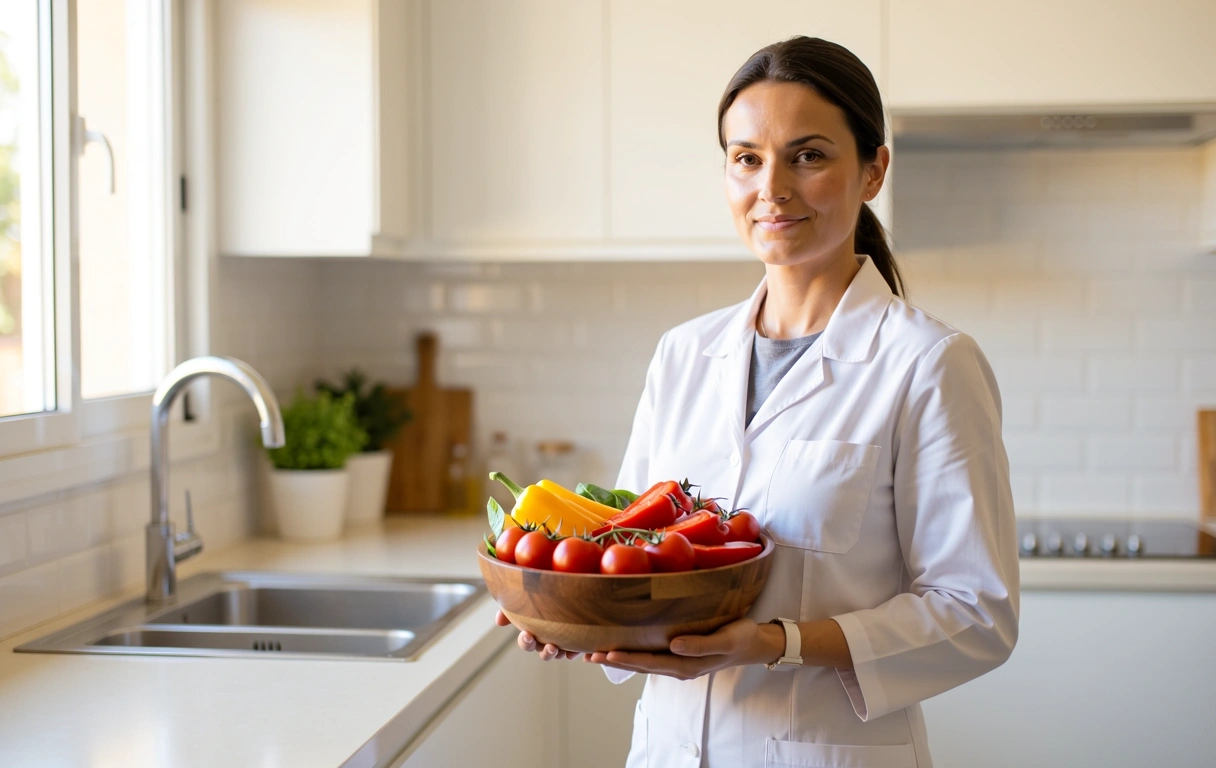 Nutricionista profesional en un entorno natural y luminoso